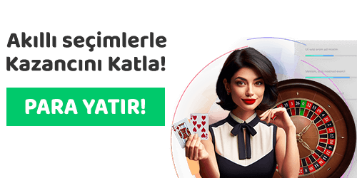 Kart tutan kadın karakter ve rulet masası eşliğinde Para Yatır çağrısı öne çıkan kampanya görseli